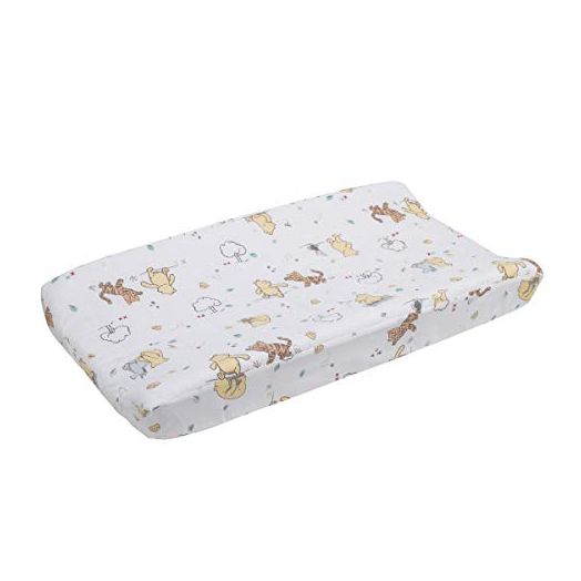 Disney Winnie The Pooh Classic Pooh 100% Cotton Quilted Changing Pad Cover, Ivory/Butter/Aqua/Orange
