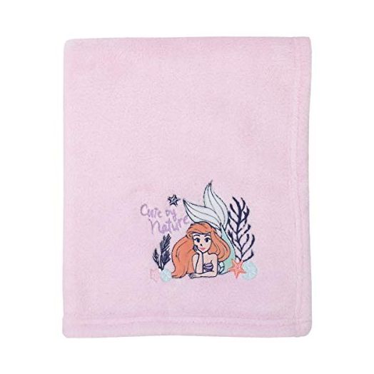 Disney The Little Mermaid Pink & Coral Ariel Cute by Nature Super Soft Baby Blanket, Pink, Coral, Navy,