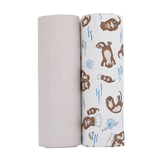 NoJo Chef Otter Brown, Blue and Gray Cookies 100% Cotton 2Pk Muslin Swaddles