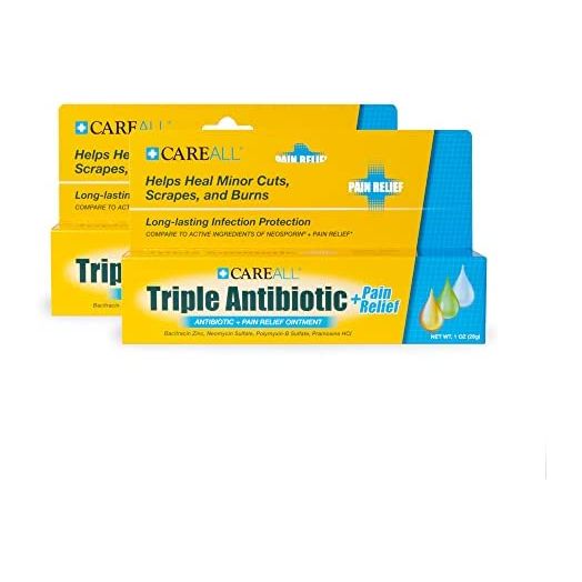 (2 Pack) CareALL 1oz Triple Antibiotic Ointment + Pain Relief, Dual Action Maximum Strength First Aid Ointment Sooths and Heals Painful Minor Scratches and Wounds and Prevents Infection