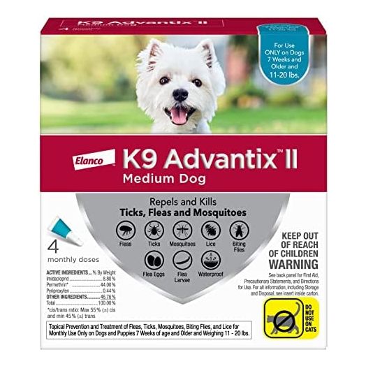 K9 Advantix II Flea and Tick Prevention for Medium Dogs (11-20 Pounds), 4 Pack