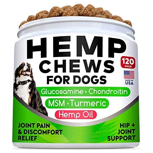 All-Natural Hemp Chews + Glucosamine for Dogs - Advanced Hip & Joint Supplement w/Hemp Oil Turmeric MSM Chondroitin + Hemp Protein to Improve Mobility - Joint Pain Relief Made in The USA - 120 Ct