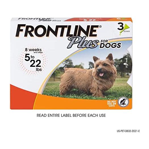 Frontline Plus Flea and Tick Treatment for Dogs (Small Dog, 5-22 Pounds, 3 Doses)
