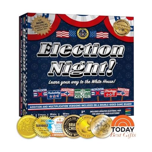 Election Night! A Super Fun Way to Learn Essential Math, Geography and Civics While Strategizing Your Way to The White House. Updated Electoral College Game Board for 2024!