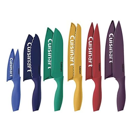 Cuisinart C55-12PCKSAM 12-Piece Ceramic Coated Stainless Steel Knives, Comes with 6-Blades and 6-Blade Guards, Color Coded, Jewel