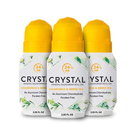 Crystal Deodorant, Mineral Roll on Vegan Deodorant, Chamomile & Green Tea, 2.25 fl. oz. (Packaging May Vary) (3 Pack)