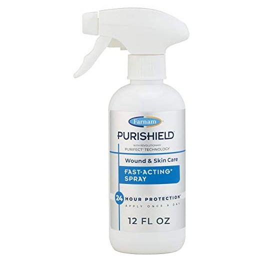 Farnam Purishield Horse Wound Care Fast Acting Spray, Cleans and Treats Wounds on Horses, Dogs, Cats & Livestock, 12 Ounces
