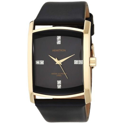 Armitron Men's Genuine Crystal Accented Leather Strap Watch