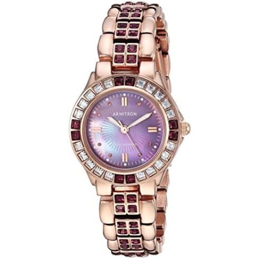 Armitron Women's 75/3689VMRG Amethyst Colored Genuine Crystal Accented Rose Gold-Tone Watch