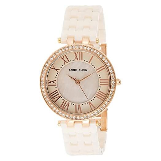 Anne Klein Women's AK/2130RGLP Premium Crystal-Accented Rose Gold-Tone and Light Pink Ceramic Bracelet Watch