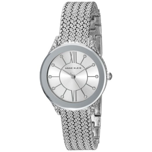 Anne Klein Women's Premium Crystal Accented Mesh Bracelet Watch