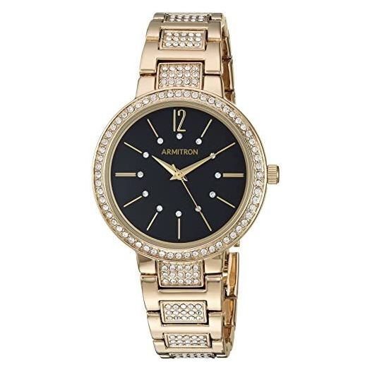 Armitron Women's 75/5418BKGP Genuine Crystal Accented Gold-Tone Bracelet Watch