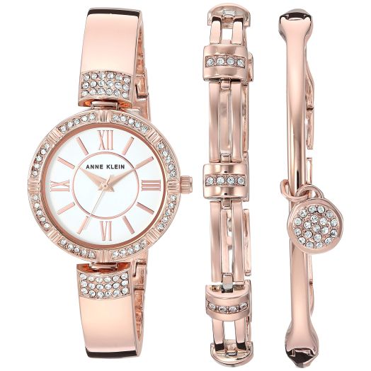 Anne Klein Women's Premium Crystal Accented Watch and Bracelet Set