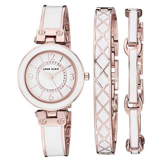 Anne Klein Women's Glitter Accented Bangle Watch and Bracelet Set, AK/3296