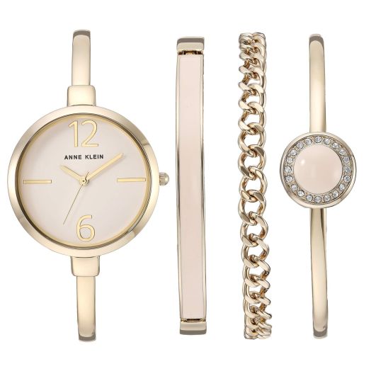 Anne Klein Women's Bangle Watch and Premium Crystal Accented Bracelet Set