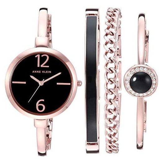 Anne Klein Women's Bangle Watch and Premium Crystal Accented Bracelet Set
