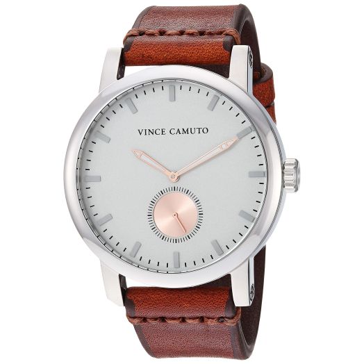 Vince Camuto Men's VC/1108LGSV Silver-Tone and Brown Leather Strap Watch