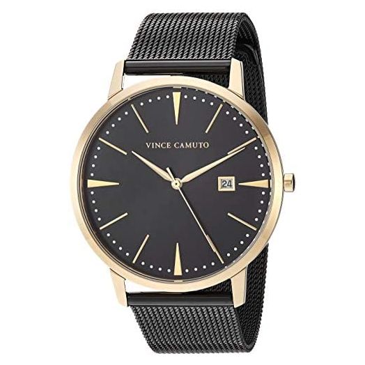 Vince Camuto Women's VC/5301GPBK Date Function Gold-Tone and Black Mesh Bracelet Watch