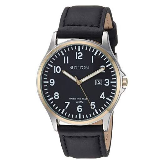Sutton by Armitron Men's SU/5015BKTT Date Function Two-Tone and Black Leather Strap Watch