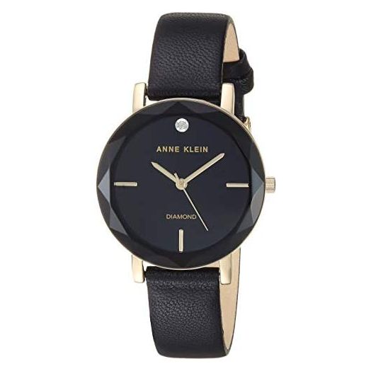 Anne Klein Women's Genuine Diamond Dial Leather Strap Watch