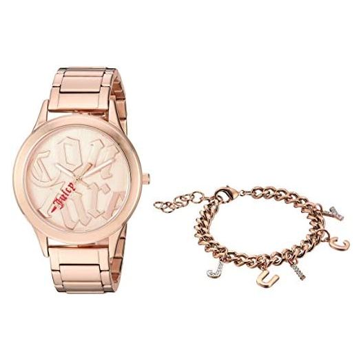 Juicy Couture Black Label Women's Rose Gold-Tone Watch with Genuine Crystal Accented Charm Bracelet, JC/1146RGST