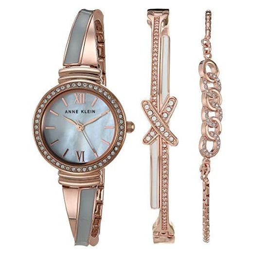 Anne Klein Women's Premium Crystal Accented Bangle Watch and Bracelet Set, AK/3572