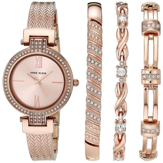 Anne Klein Women's Premium Crystal Accented Watch and Bracelet Set, AK/3584