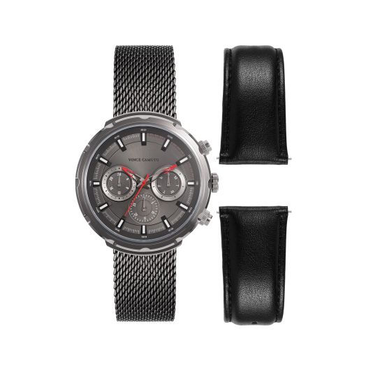 Vince Camuto Men's Multi-Function Mesh Bracelet Watch with Interchangeable Leather Strap, VC/1158