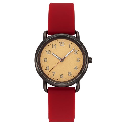 Amazon Essentials Unisex Silicone Strap Watch, Red/Gunmetal Grey
