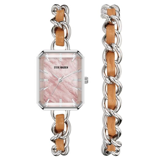 Steve Madden Women's Chain Watch and Bracelet Set