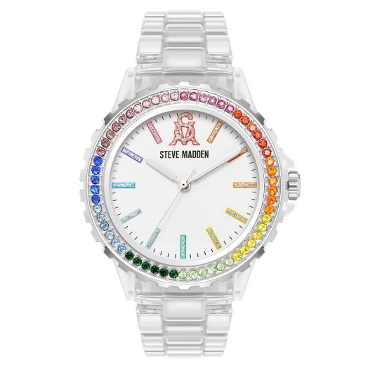 Steve Madden Women's Genuine Crystal Accented Resin Bracelet Watch, SM/1061