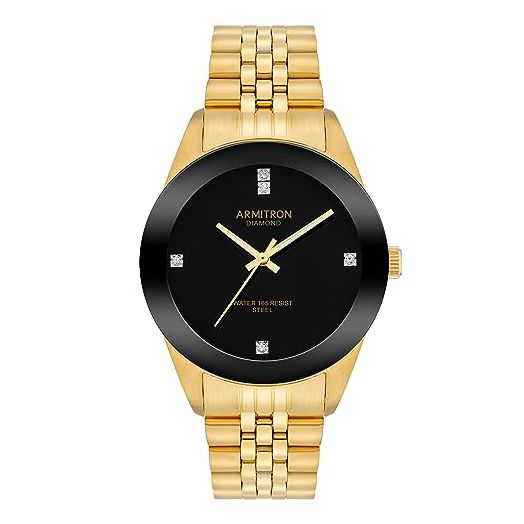 Armitron Men's Geinuine Diamond Dial Analog Gold-Tone Stainless Steel Bracelet Watch, 20/5569BKGP