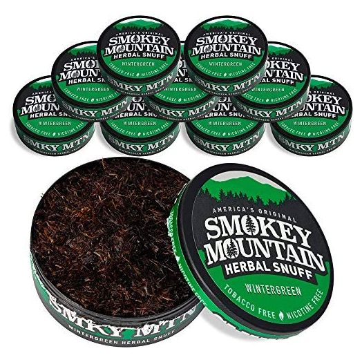 Smokey Mountain Herbal Snuff - Wintergreen - 10-Can Box - Nicotine-Free and Tobacco-Free