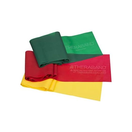 THERABAND Resistance Band Set, Professional Latex Elastic Bands for Upper & Lower Body, Core Exercise, Physical Therapy, Lower Pilates, At-Home Workouts, & Rehab, 5 Foot, Yellow, Red & Green, Beginner