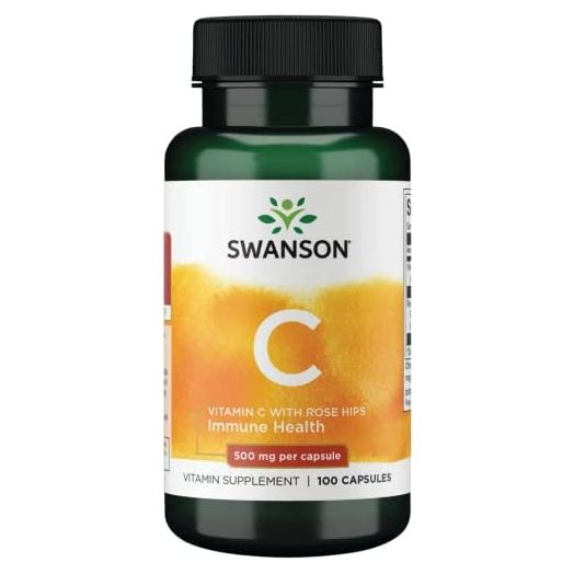 Swanson Vitamin C with Rose Hips Immune System Support Skin Cardiovascular Health Antioxidant Supplement 500 mg 100 Capsules