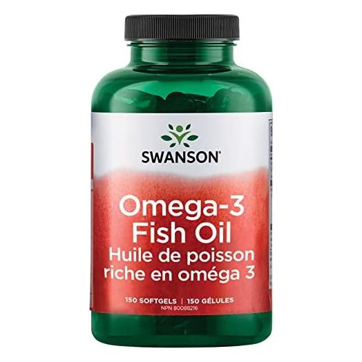 Swanson Omega 3 Fish Oil Supplement Heart Brain and Joint Support GMO-Free EFAs 180 mg EPA Plus 120 mg DHA 150 Softgel Capsules Lemon Flavor