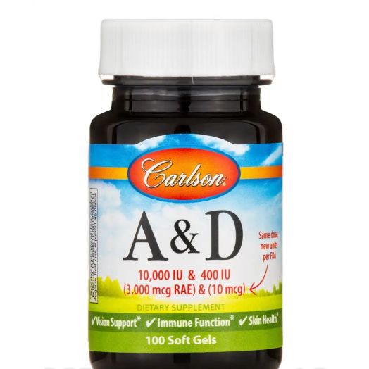 Carlson Labs A & D 10,000 IU and 400 IU - 100 Soft Gels