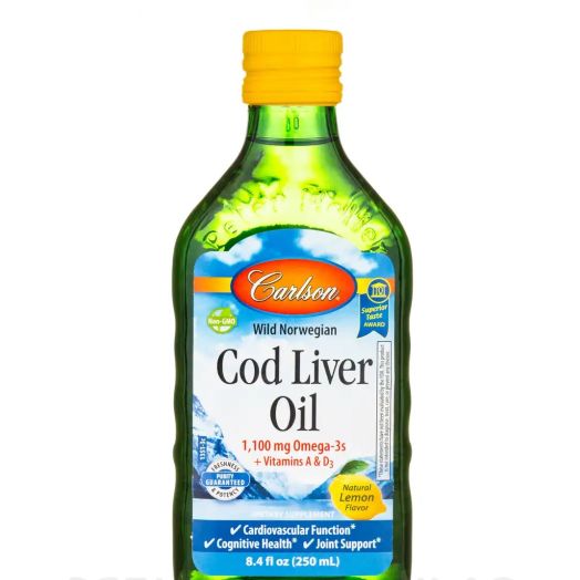 Carlson Labs Cod Liver Oil 1,100 mg, Natural Lemon Flavor - 8.4 fl. oz (250 ml)
