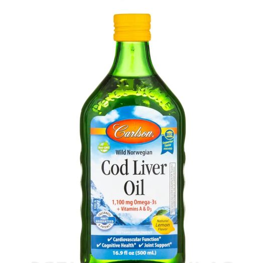 Carlson Labs Cod Liver Oil 1,100 mg, Natural Lemon Flavor - 16.9 fl. oz (500 ml)