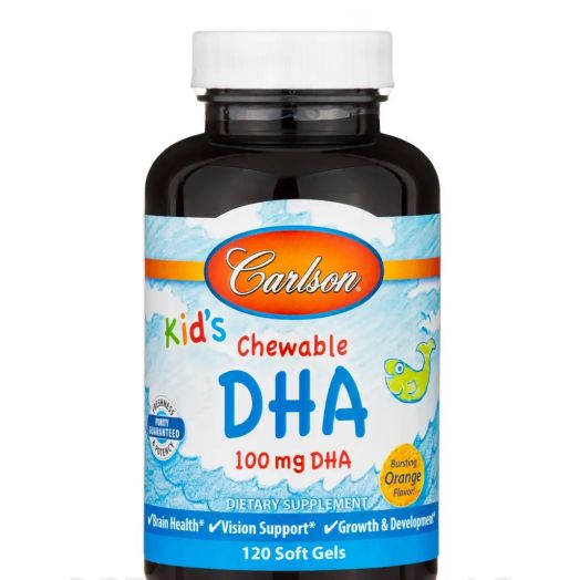 Carlson Labs Kid's Chewable DHA, Bursting Orange Flavor - 120 Soft Gels