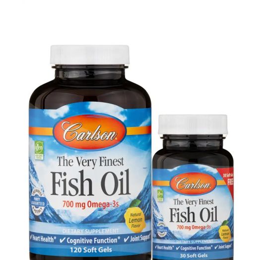 Carlson Labs The Very Finest Fish Oil 700 mg, Natural Lemon Flavor - 120 + 30 Soft Gels