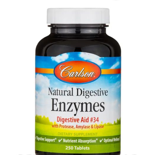 Carlson - Natural Digestive Enzymes, Digestive Aid #34 with Protease, Amylase & Lipase, Digestive Support, Nutrient Absorption & Optimal Wellness, 250 Tablets