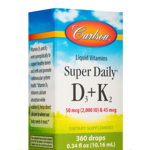Carlson Labs Super Daily D3 + K2 (50 mcg / 2000 IU & 45 mcg) - 360 Drops (0.34 fl. oz / 10.16 ml)