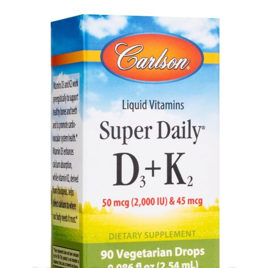 Carlson Labs Super Daily D3 + K2 (50 mcg / 2000 IU & 45 mcg) - 90 Drops (0.086 fl. oz / 2.54 ml)