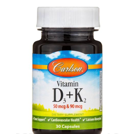 Carlson Labs Vitamin D3 + K2 (50 mcg & 90 mcg) - 30 Capsules