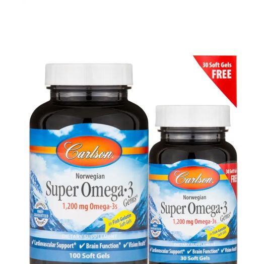 Carlson Labs Super Omega-3 Gems 1200 mg (Pescetarian) - 100 + 30 Soft Gels