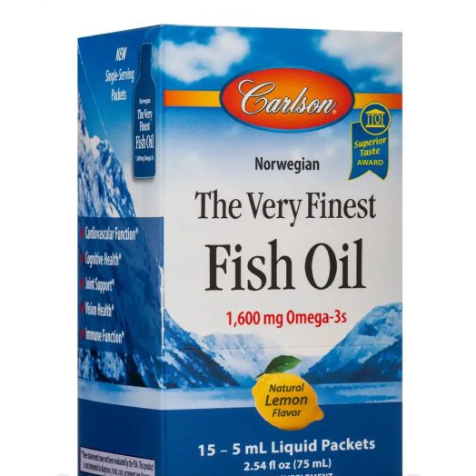 Carlson Labs The Very Finest Fish Oil Packets 1600 mg, Natural Lemon Flavor - 1 Box of 15 Packets