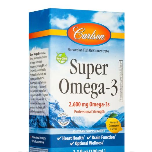 Carlson Labs Super Omega-3 2600 mg, Natural Lemon Flavor - 3.3 fl. oz (100 ml)