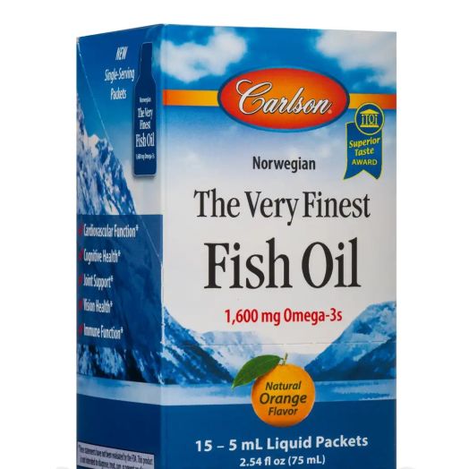 Carlson Labs The Very Finest Fish Oil Packets 1600 mg, Natural Orange Flavor - 1 Box of 15 Packets