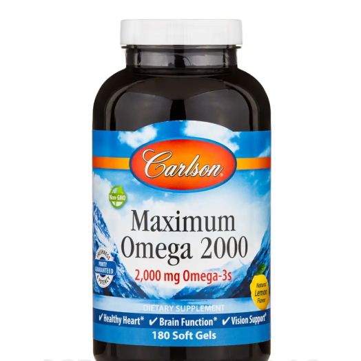 Carlson Labs Maximum Omega 2000, Natural Lemon Flavor - 180 Soft Gels